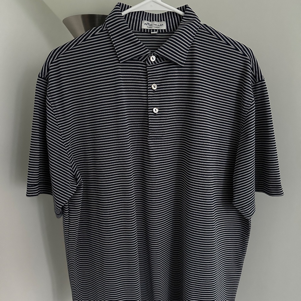 Peter Millar - Summer Comfort - Men's Polo Shirt - Navy & Grey (Large)
